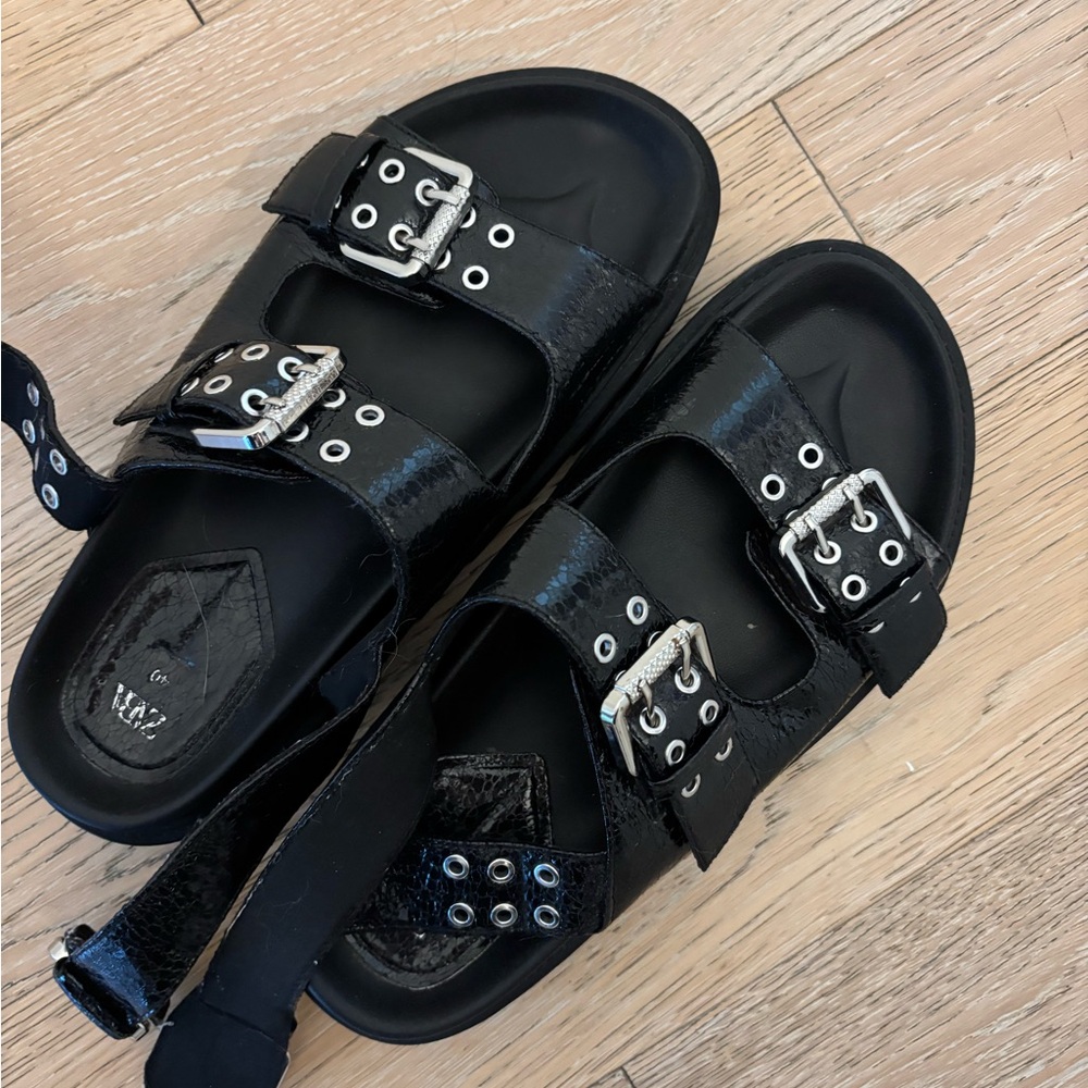 Zara Black Sandals with Silver Buckles